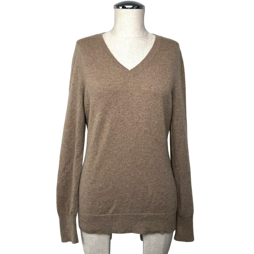 Alex Marie 100% Cashmere V Neck Sweater Heathered Tan Cozy
